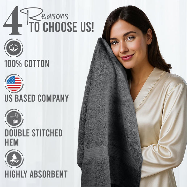 Bath Towel 4 Pack 27x54 in Ultra Soft Quick Drying Cotton Towel - Gray