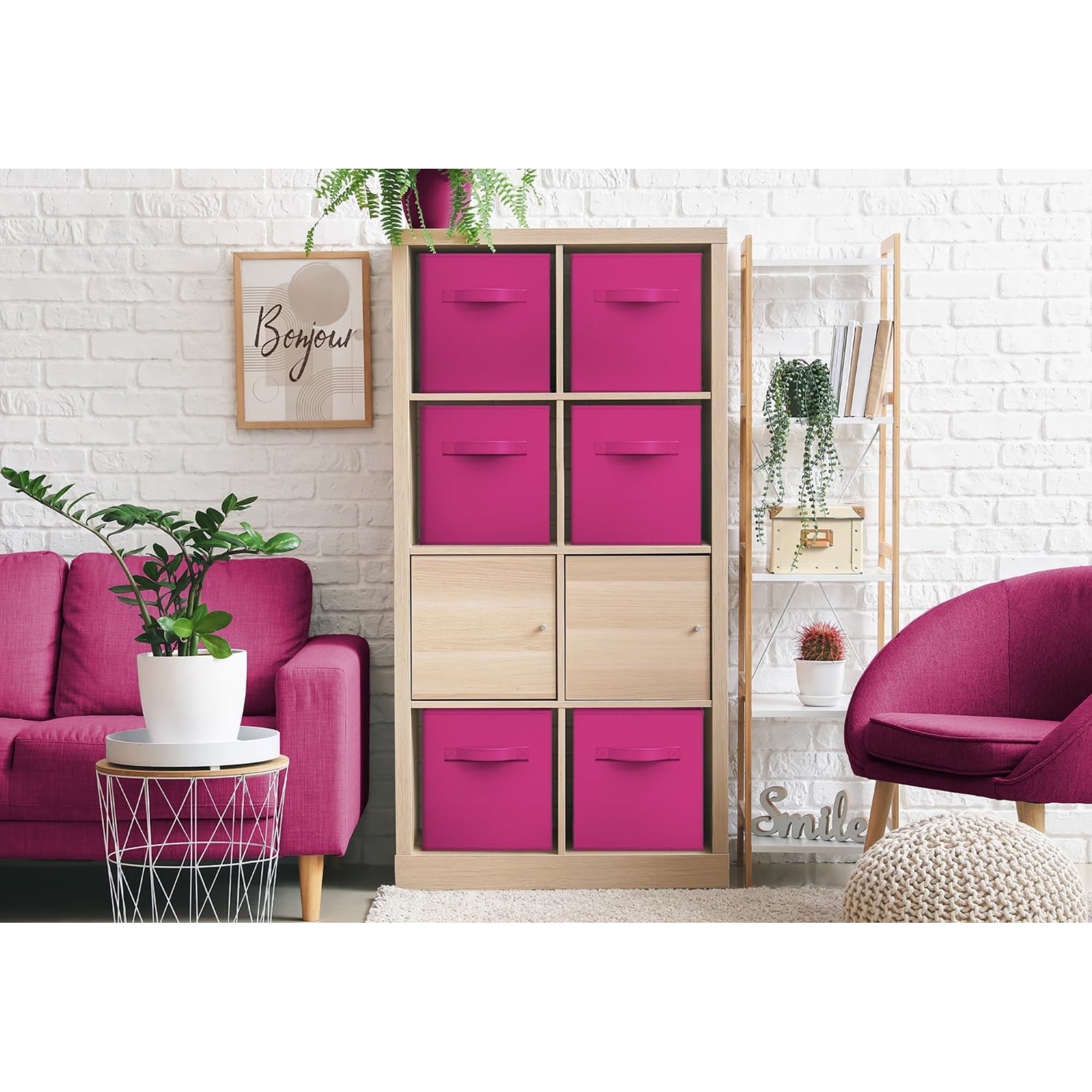Sorbus 11" Collapsible Fabric Storage Cubes - 6 Foldable Bins with Handles for Clothes, Toys, Books (Pink)
