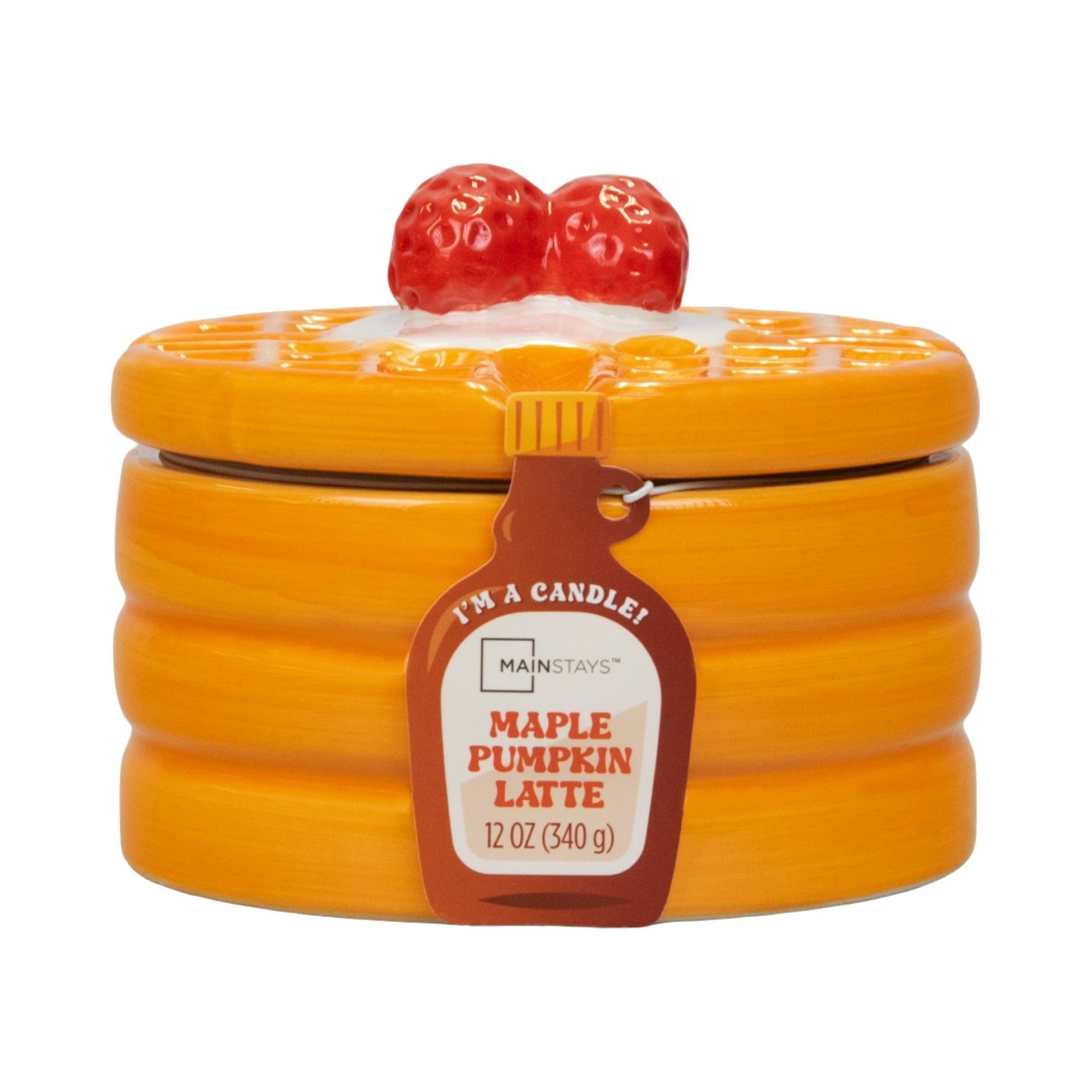Mainstays 1-Wick Ceramic Waffle Scented Jar Candle, Maple Pumpkin Latte, 12 oz.