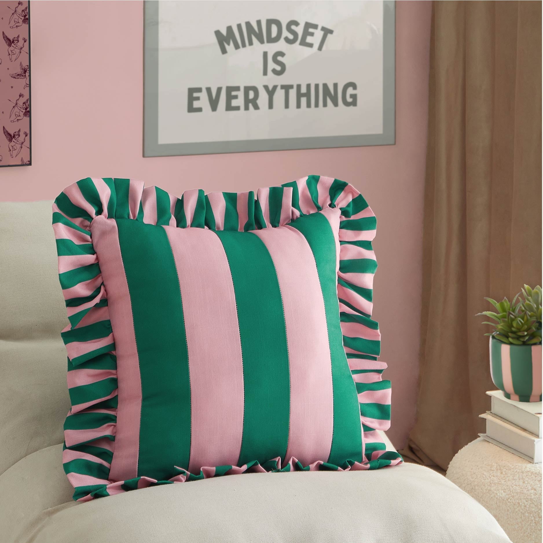 Mainstays 18"x18" Pink Ruffle Stripe Pillow