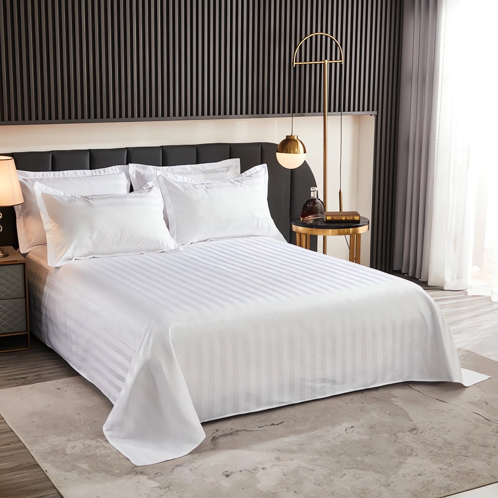 Bed Sheet White Satin Stripe Bath Sheet Luxury Hotel Quality Bed Linen Guesthouse Dormitory Soft Comfortable Bedding Sheet