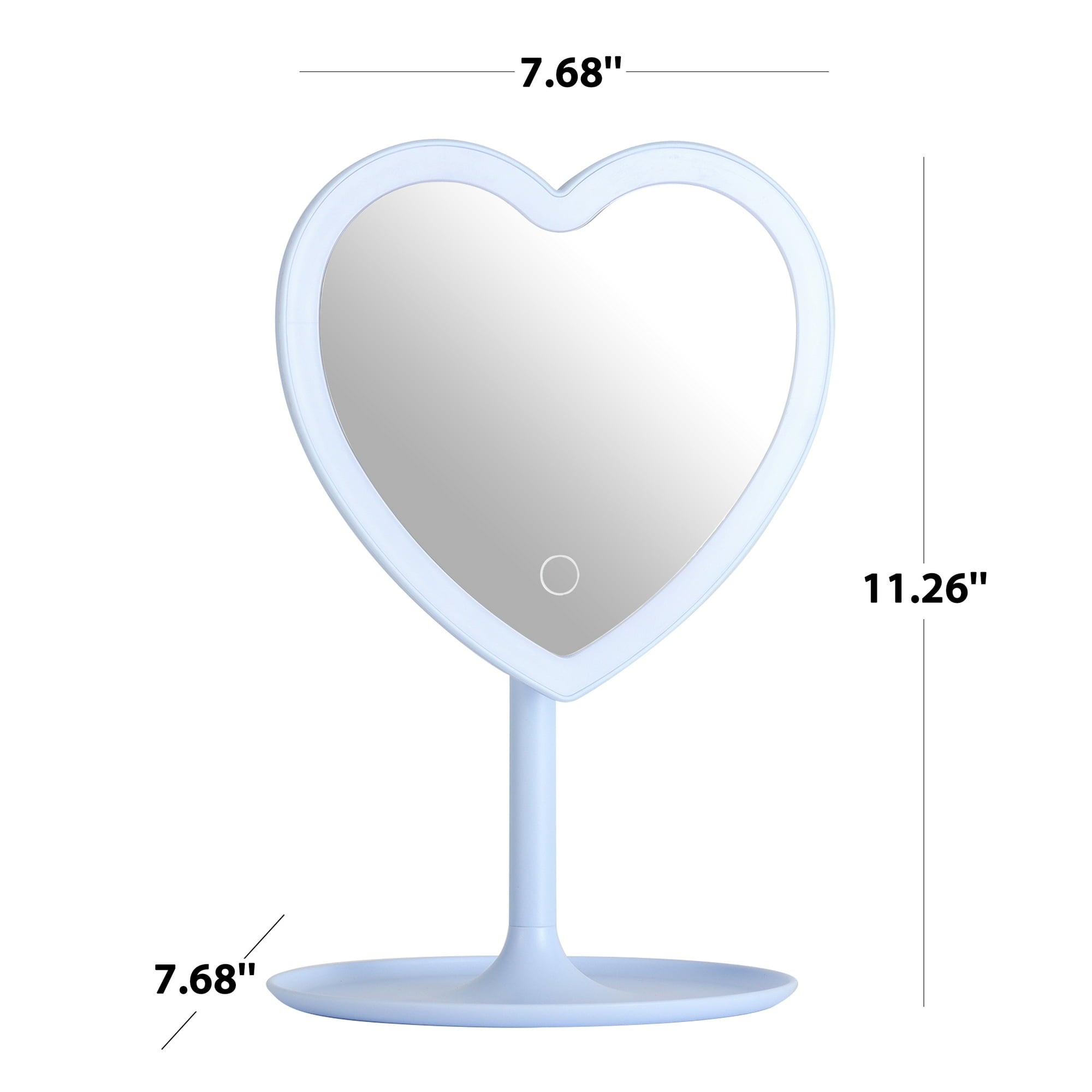 Mainstays 11.26" Tall Light Blue Plastic Frame Tabletop Heart Shaped LED Lighted Mirror with Trinket Tray