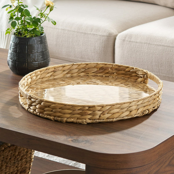 Better Homes & Gardens 16-Inch Natural Water Hyacinth Decorative Tray with Clear Acrylic Insert, 1 Count