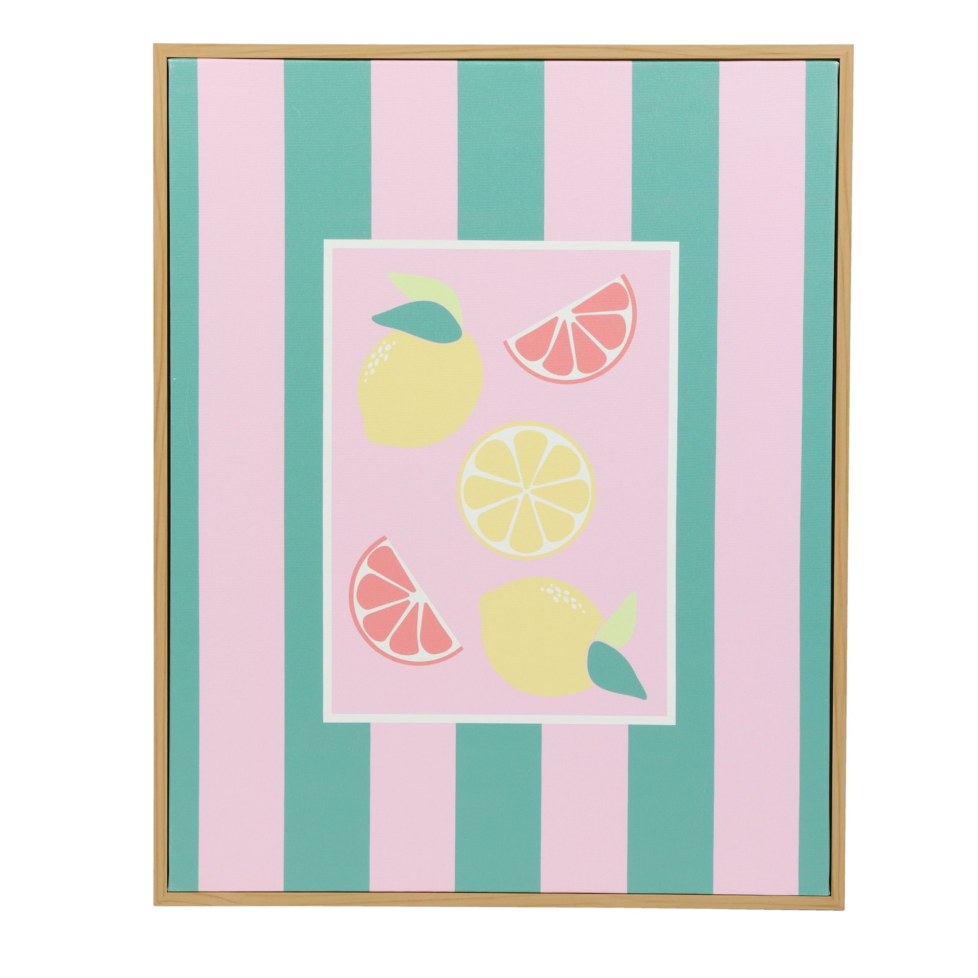 Mainstays Pink and Green Stripped Canvas Wall Art with Fruit
