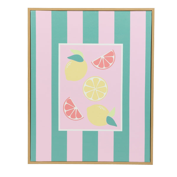 Mainstays Pink and Green Stripped Canvas Wall Art with Fruit