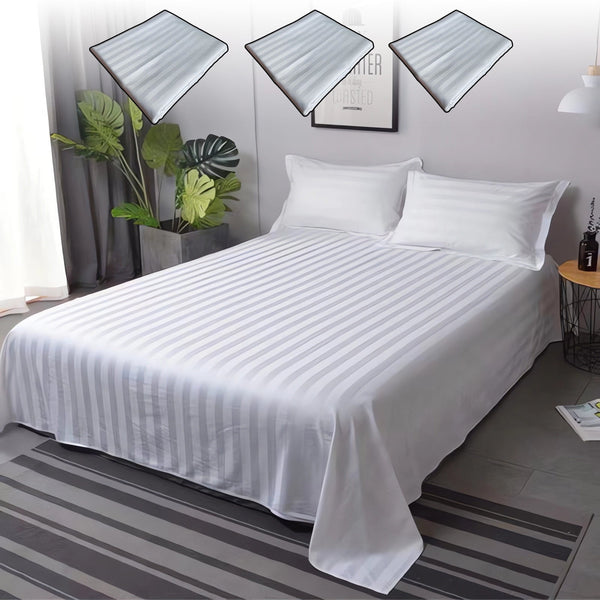Bed Sheet White Satin Stripe Bath Sheet Luxury Hotel Quality Bed Linen Guesthouse Dormitory Soft Comfortable Bedding Sheet