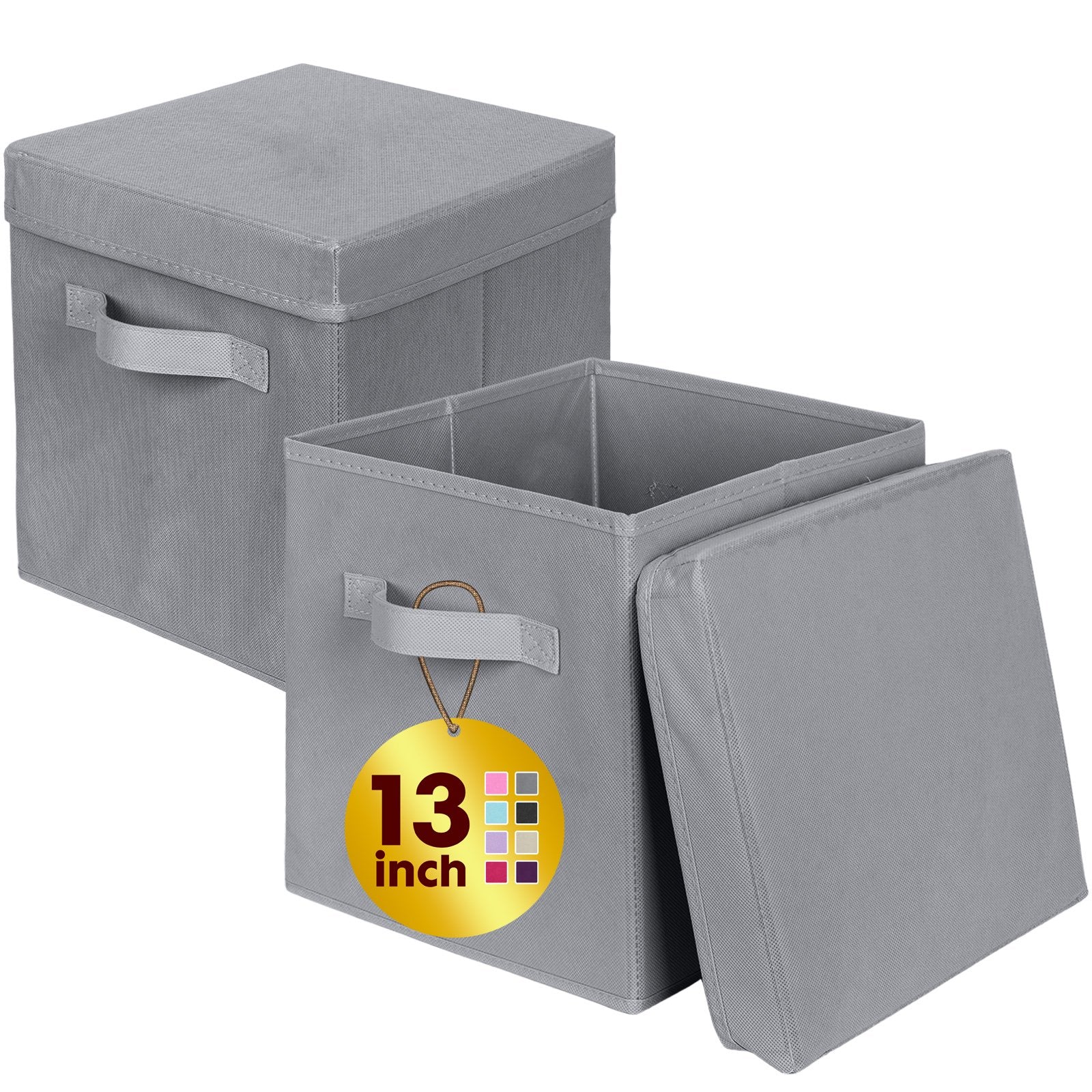 PinkSheep Collapsible Storage Bins with Lids, Foldable Fabric Storage Cubes Organizer Bins Basket(13" x 13"), Gray, 2 Pack