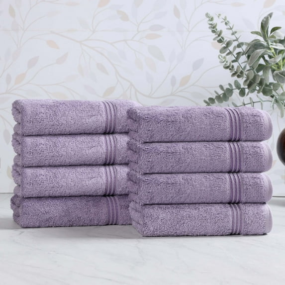 Derry Solid Egyptian Cotton 8-Piece Hand Towel Set, Royal Purple