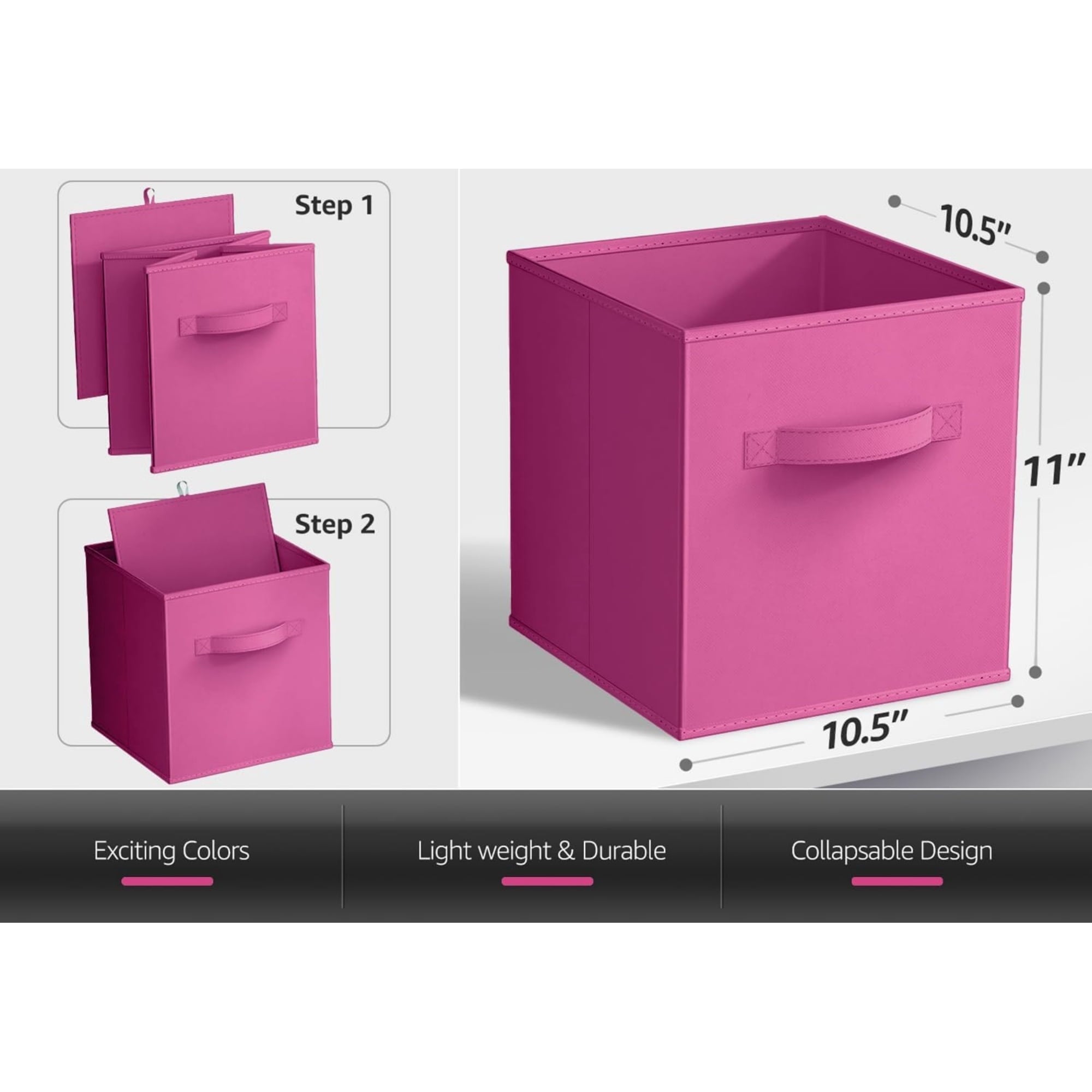 Sorbus 11" Collapsible Fabric Storage Cubes - 6 Foldable Bins with Handles for Clothes, Toys, Books (Pink)