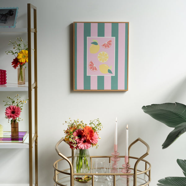 Mainstays Pink and Green Stripped Canvas Wall Art with Fruit